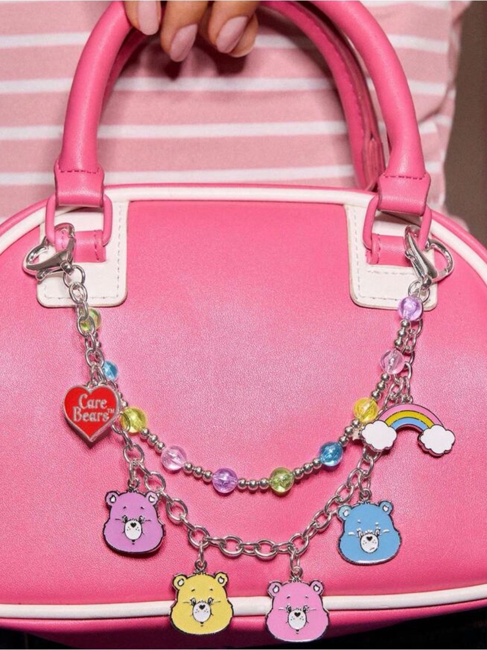 Pastel Pink Rainbow Bear Charm Bracelet with Multicolor Beads